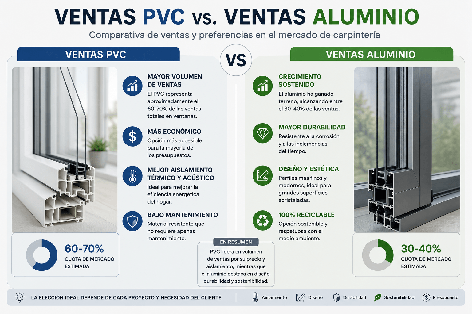 Comparativa de ventanas de PVC o aluminio para elegir la mejor opción